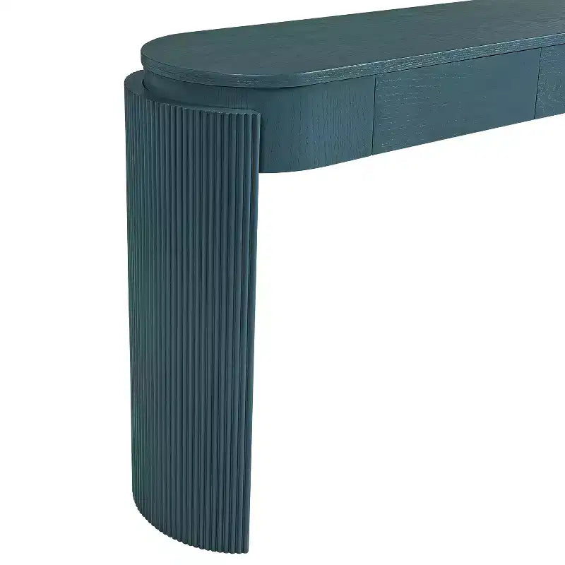 Tavolo consolle moderno Merax con piano ovale, gambe curve scanalate e due cassetti nascosti