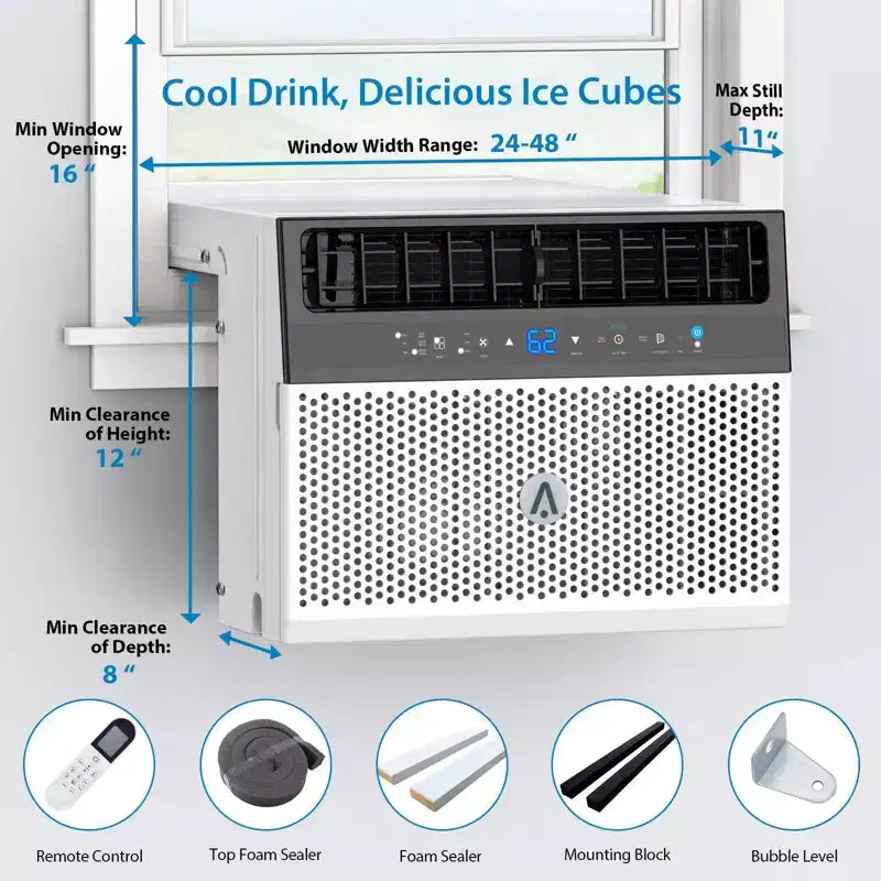 Condizionatore da Finestra Intelligente Acekool 6.000 BTU, Climatizzatore da Stanza Wi-Fi con Telecomando, Raffreddamento Silenzioso per Ambienti Fino a 23 Mq