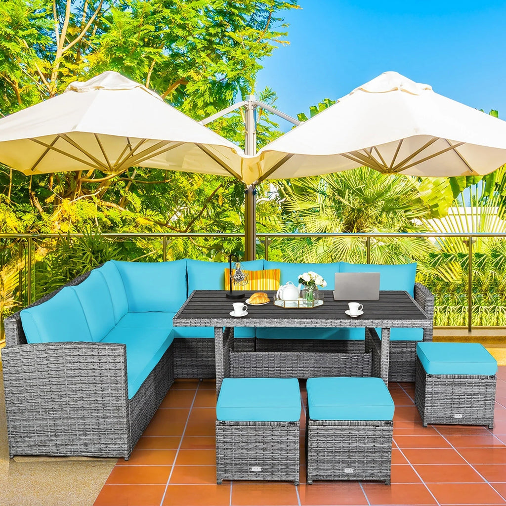 Costway Set da pranzo da 7 pezzi in rattan per esterni Divano componibile ottomano - Vedi dettagli