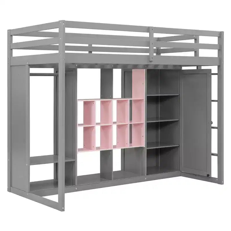 Letto a soppalco per bambini con armadio e mensole, Struttura in legno per letto a soppalco con mobiletto contenitore per bambini e ragazzi