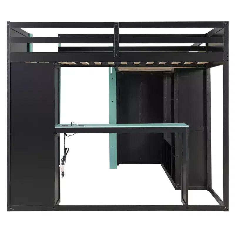 Letto a soppalco a L da gaming con scrivanie, letti a soppalco doppi con luci LED, porte USB, scaffali portaoggetti, letto a soppalco ad angolo in legno per 2