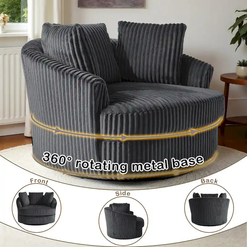 Set di 2 Poltrone Girevoli a Barilotto Oversize da 43" in Velluto a Coste Felpato con Cuscini