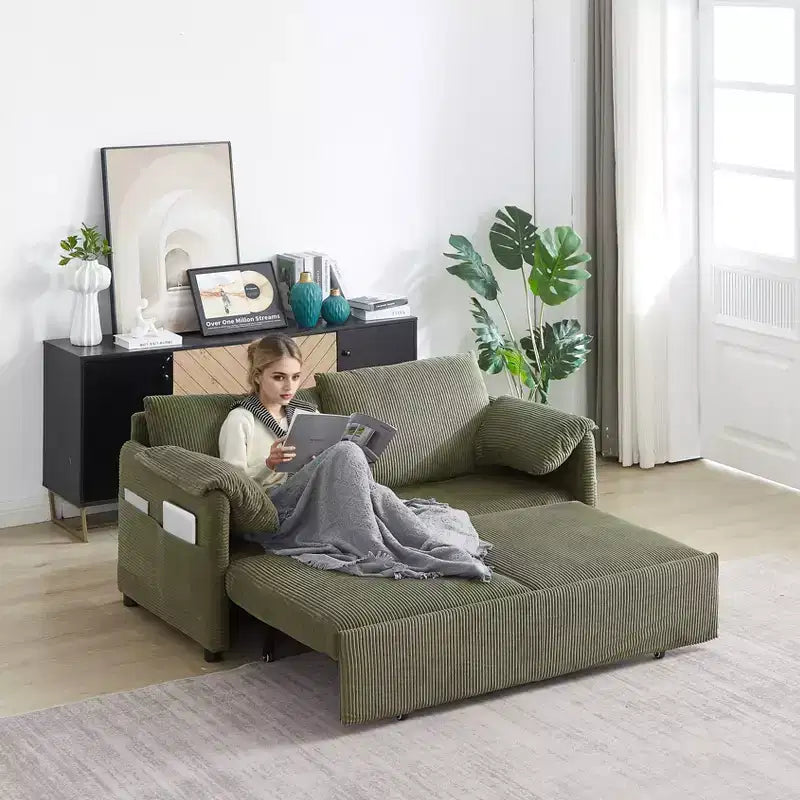 Divano Letto Convertibile in Velluto a Coste 3-in-1 con Letto Estraibile 64.5