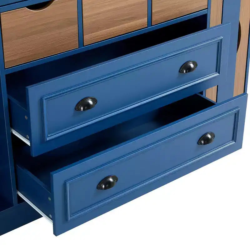 Whisen Armadio Dispensa per Cucina Autoportante Alto 180 cm, Grande Credenza Contenitore per Sala da Pranzo con 4 Ante Pieghevoli, Ripiani, Portabottiglie