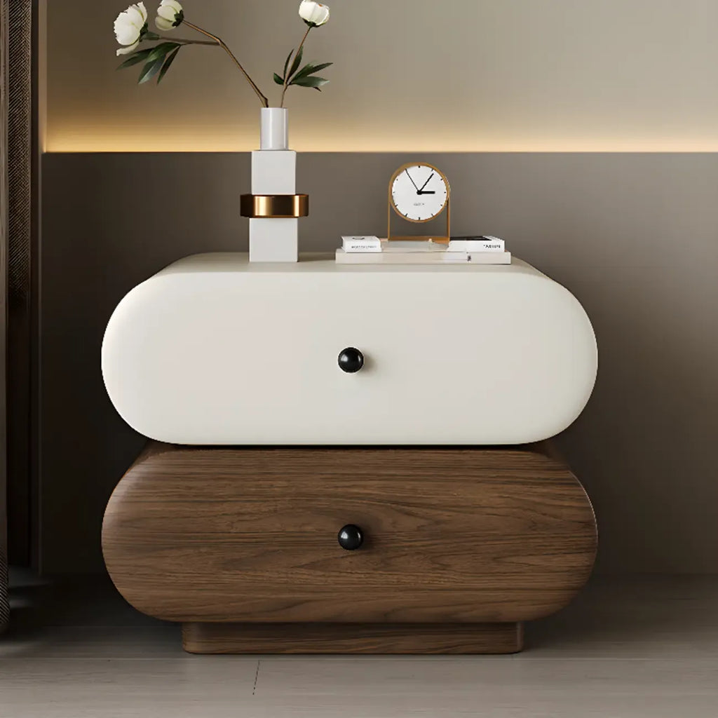 Comodino moderno bicolore con cassetti contenitori
