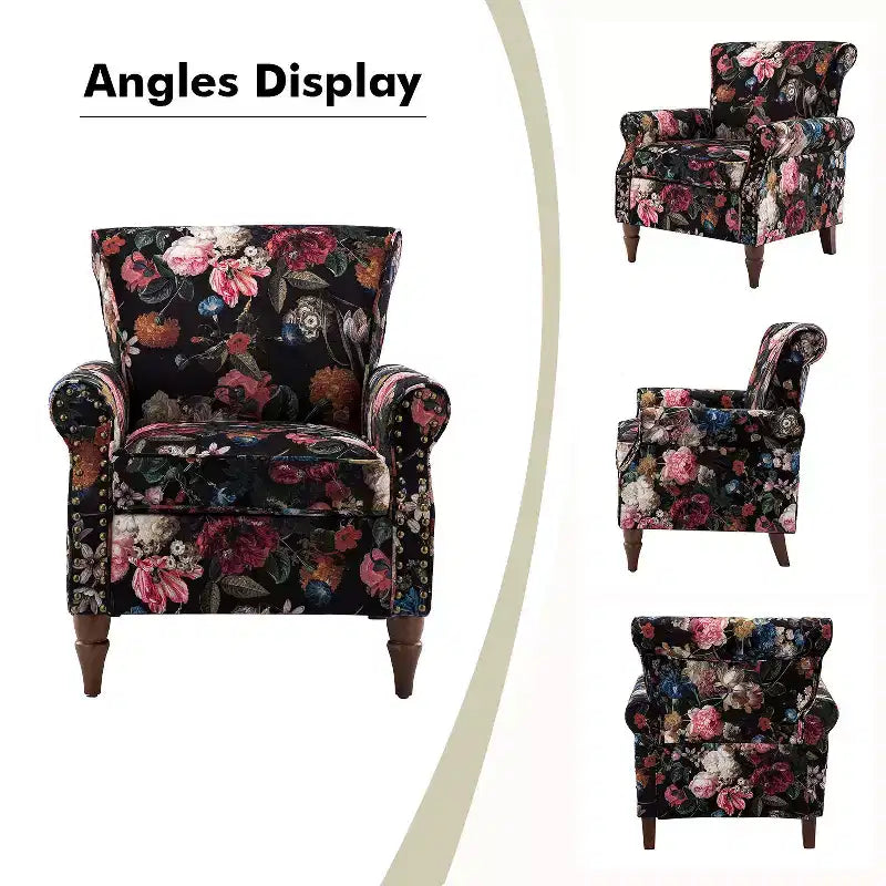 Poltrona Araceli Tradizionale in Legno Imbottita Floreale con Schienale Alto e Borchie | ART OF LIVING DESIGNS