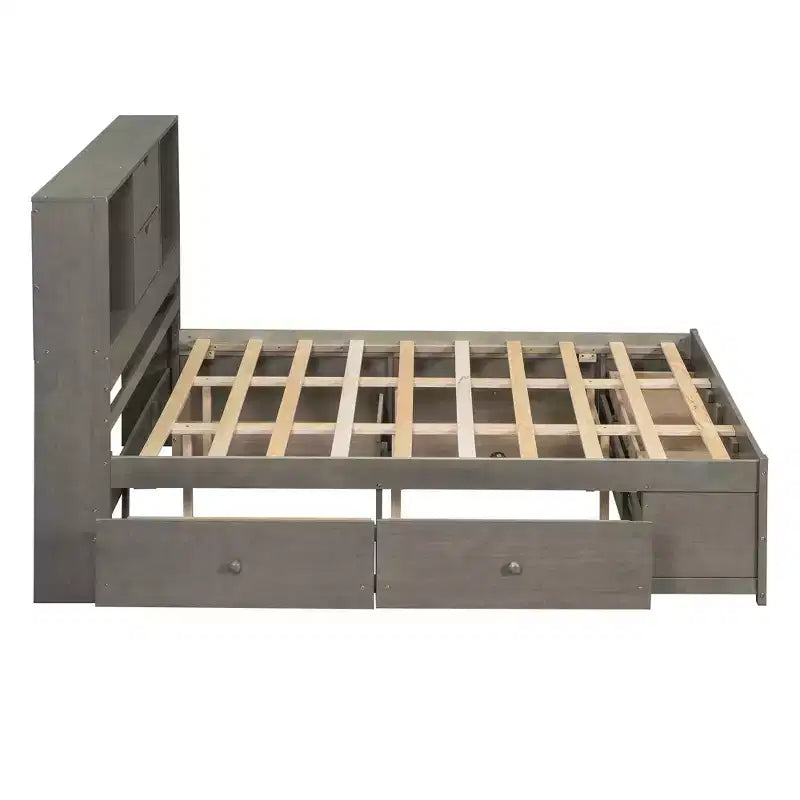 Letto a piattaforma Queen Size con ripiano portaoggetti e 8 cassetti, facile da montare