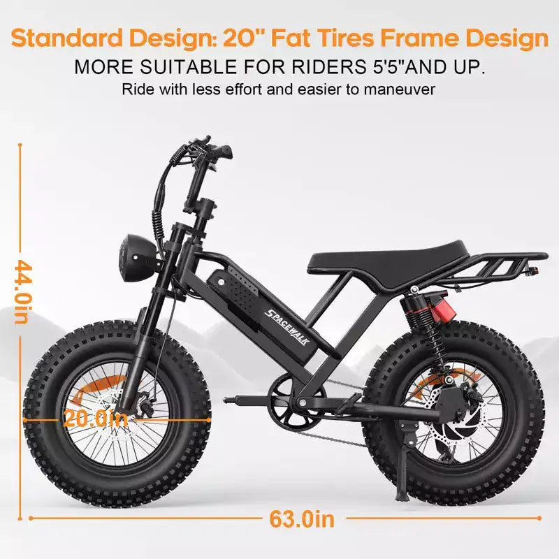 Eilleo 20 Fat Tire E-Bike Motore da 750W (920W di picco), 40 km/h, autonomia 80-110 km, batteria 48V 15.6Ah, doppia sospensione, Shimano 7 velocità