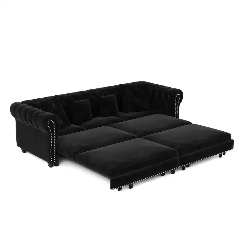Divano Letto Estraibile 3-in-1 King Size in Velluto Whisen e Divano Letto Convertibile con Ottomana Mobile, Design Trapuntato