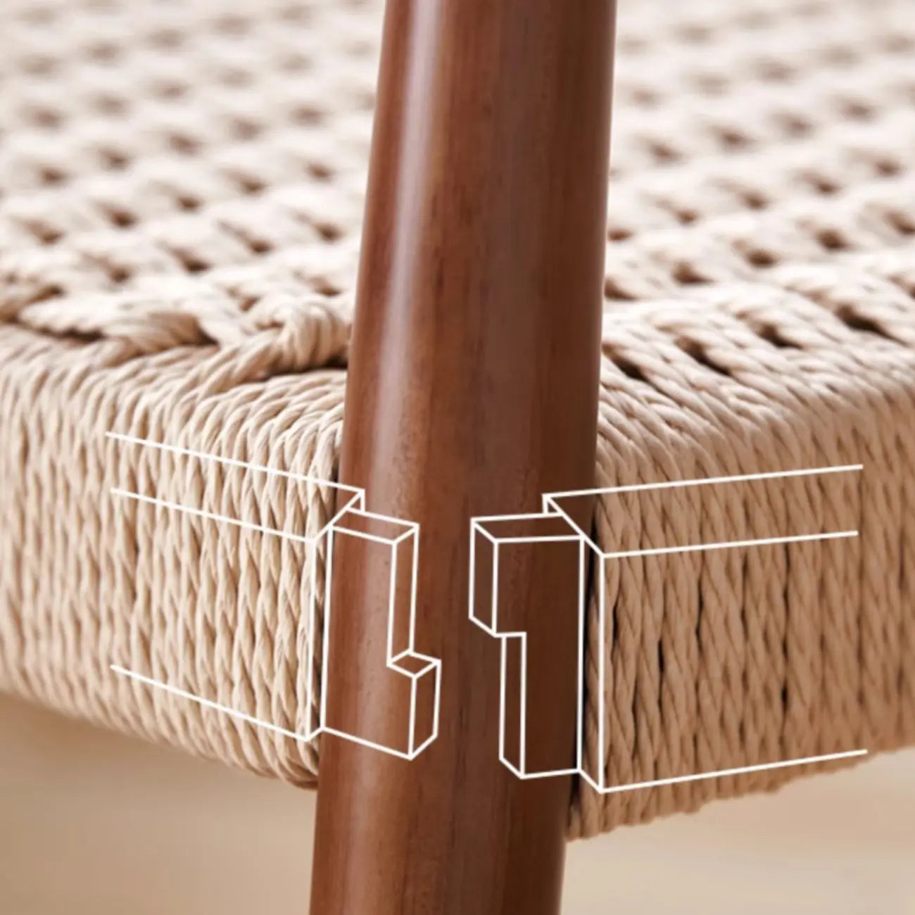 Sedia da pranzo scandinava con braccioli, seduta intrecciata in legno curvo