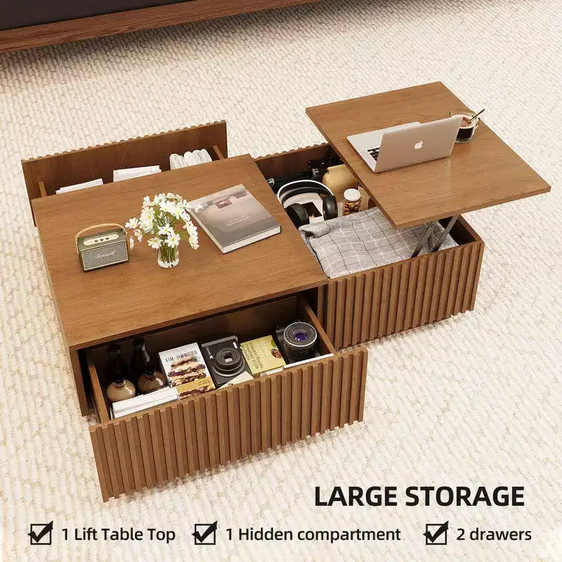 51.1 Tavolino da caffè Mid-Century Modern con piano sollevabile, tavolino rettangolare in noce per soggiorno