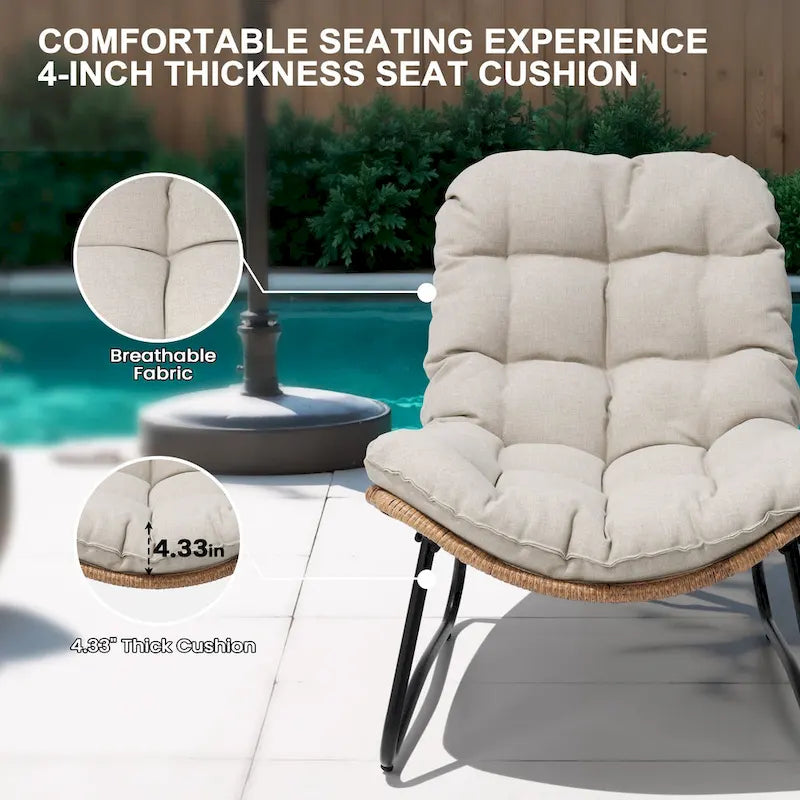 Poltrone Papasan da Esterno con Cuscino in Rattan PE, Comode Poltrone da Patio con Tavolino Laterale