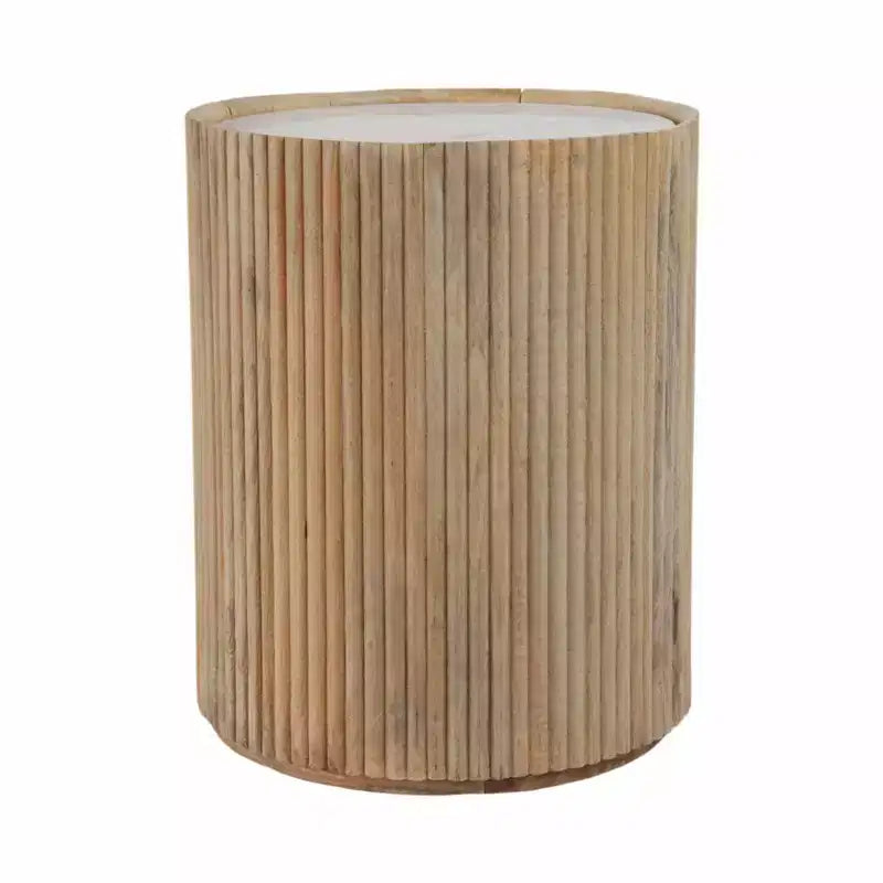 Tavolino Laterale Decorativo in Legno Scanalato con Piano in Marmo e Spazio Contenitivo - Piccolo Tavolino d'Appoggio per Arredo Camera da Letto o Soggiorno