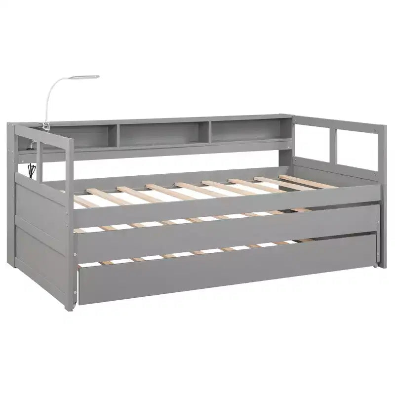 Whisen Twin XL Daybed in Legno con 2 Letti Estraibili, 3 Vani portaoggetti, 1 Luce Gratuita e USB per la Ricarica