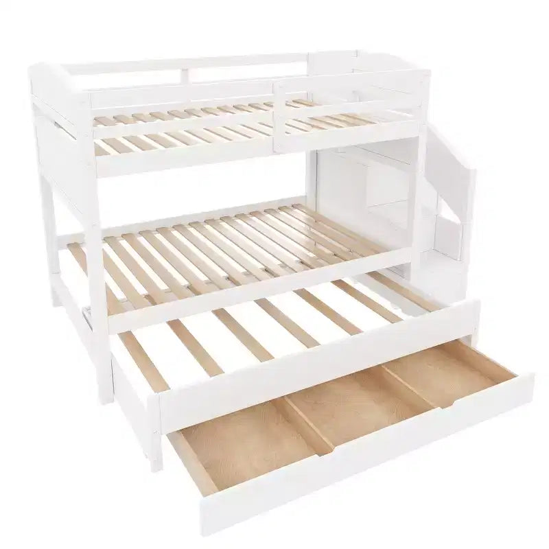 Whisen Letto a castello Twin XL con rotelle estraibili, letto a castello con contenitore, letto a castello in legno massello, scala con contenitore, armadio, 3 cassetti, per bambini