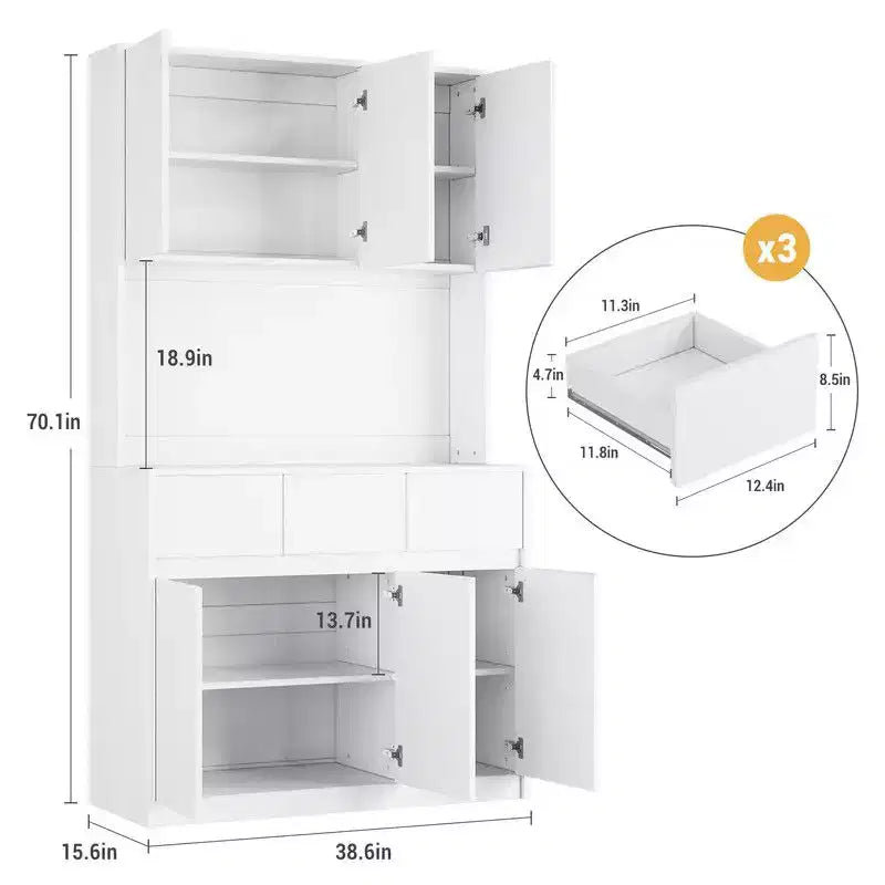 Mobile dispensa da cucina da 71 pollici, mobile dispensa con luci a LED e prese di corrente, mobile buffet con supporto per microonde, ripiani regolabili