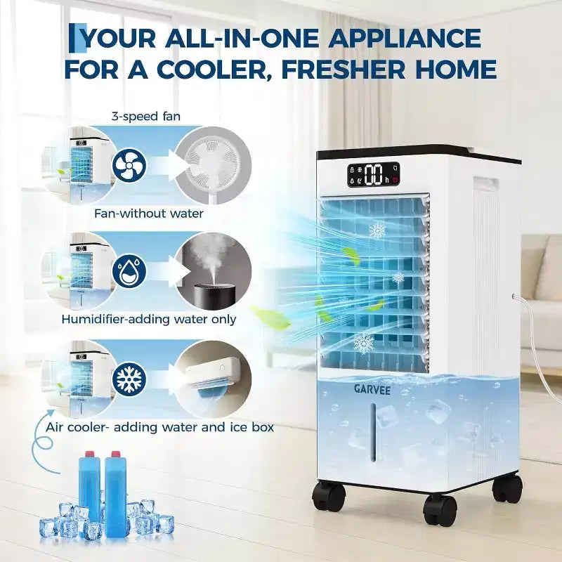Raffrescatore Evaporativo Portatile da 7 litri con Telecomando, 3 Velocità, Timer e Ventilatore Oscillante per Casa e Ufficio