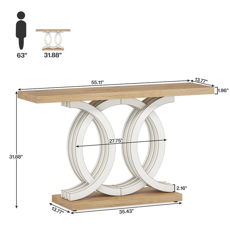 Consolle Vintage con Base Geometrica Tavolo da Ingresso in Legno