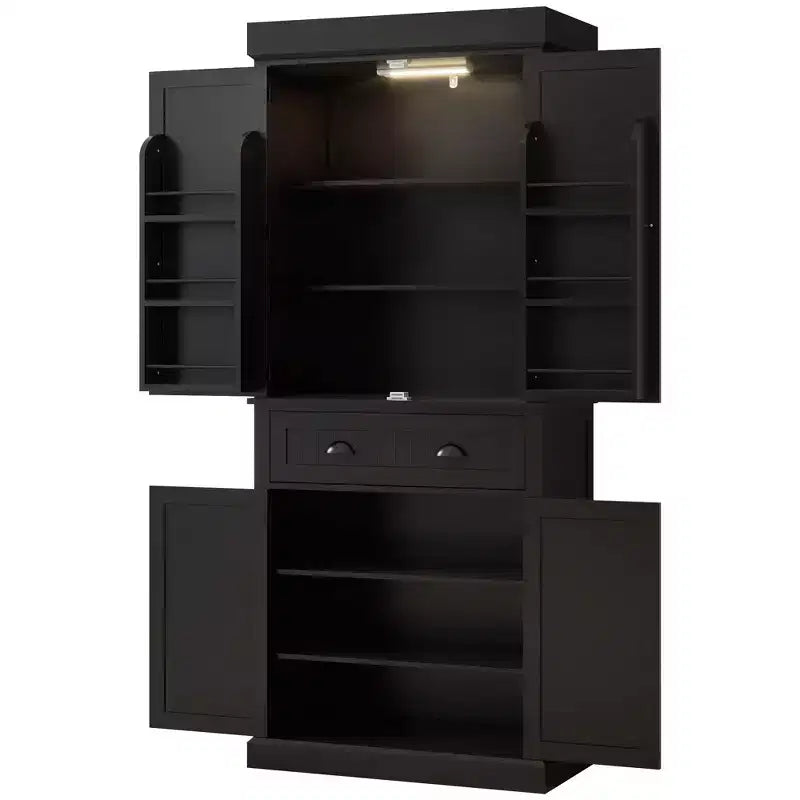 Mobile credenza da cucina da 71" con luci a LED, 6 ante con ripiani, un cassetto e 4 ripiani regolabili