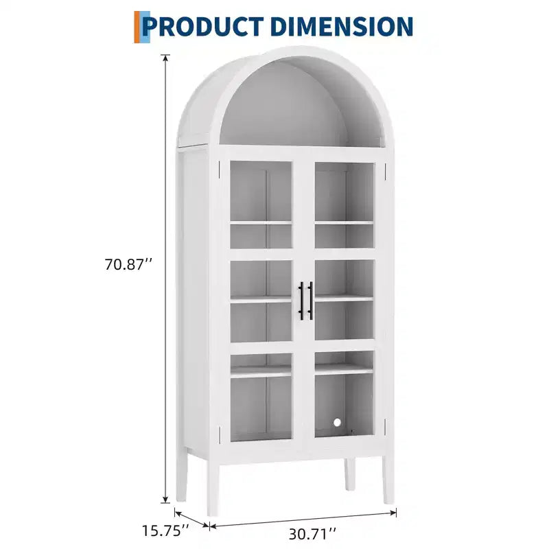 Mobile Contenitore, Nero/Bianco, Stile Arco, Singolo, Alto 71 con Luci a LED e Ante in Vetro