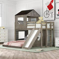 Letto a castello in legno Luxystar Twin Over Full con casetta da gioco, scivolo e sponde di protezione