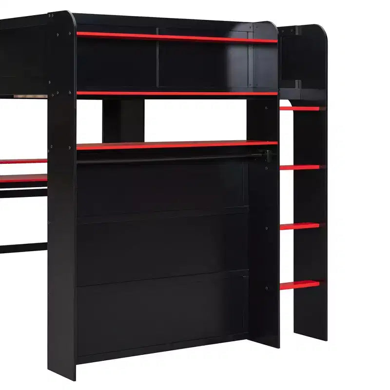Luxystar Letto a soppalco a una piazza e mezza con scrivania illuminata regolabile, armadio aperto e libreria