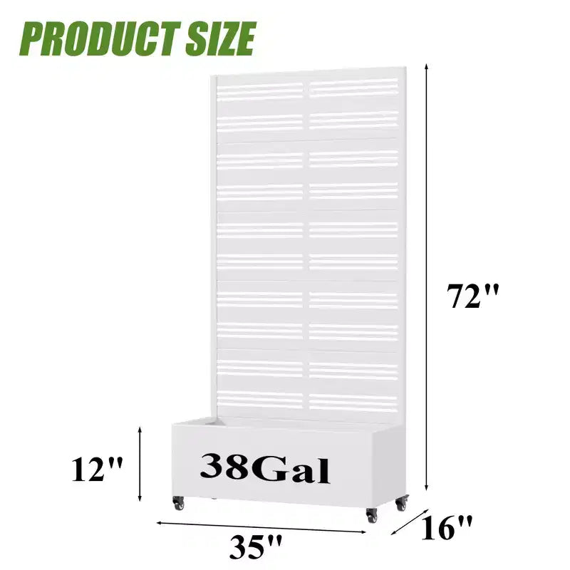 Fioriera rettangolare in ferro battuto bianco MAYEERTY con traliccio (Harold Wide-Narrow B Louvered), 72x35x16, 5 pezzi, decorazione per giardino interno ed esterno