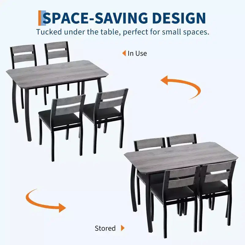 Tavolo e sedie da cucina con struttura in metallo, set da 5 pezzi, con design smussato