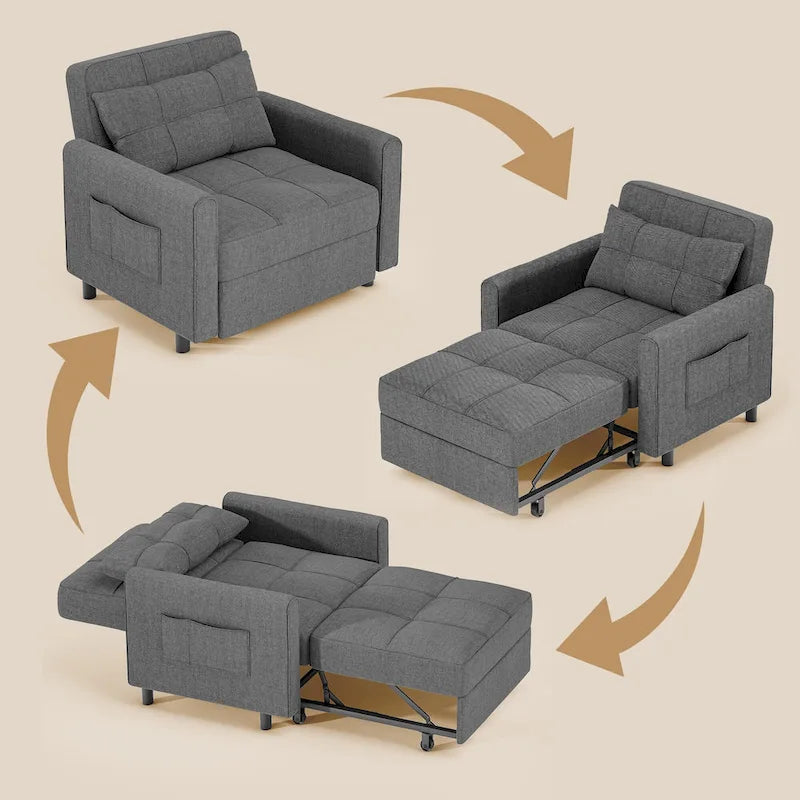 Poltrona Letto Trasformabile 3-in-1, Divano da Salotto Pieghevole Regolabile Imbottito