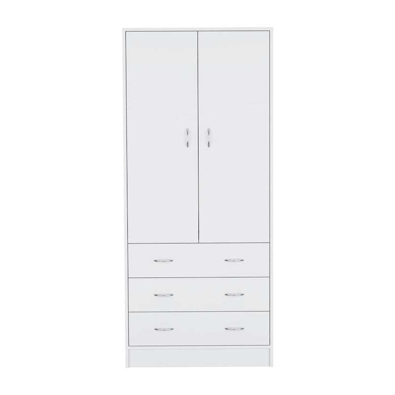 Armadio moderno a due ante con 3 cassetti e 1 bastone appendiabiti per camera da letto