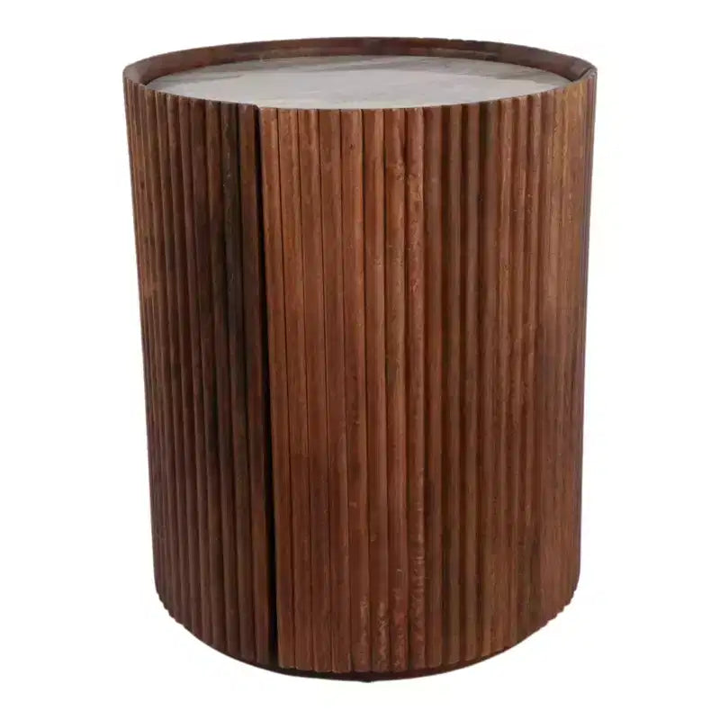 Tavolino Laterale Decorativo in Legno Scanalato con Piano in Marmo e Spazio Contenitivo - Piccolo Tavolino d'Appoggio per Arredo Camera da Letto o Soggiorno