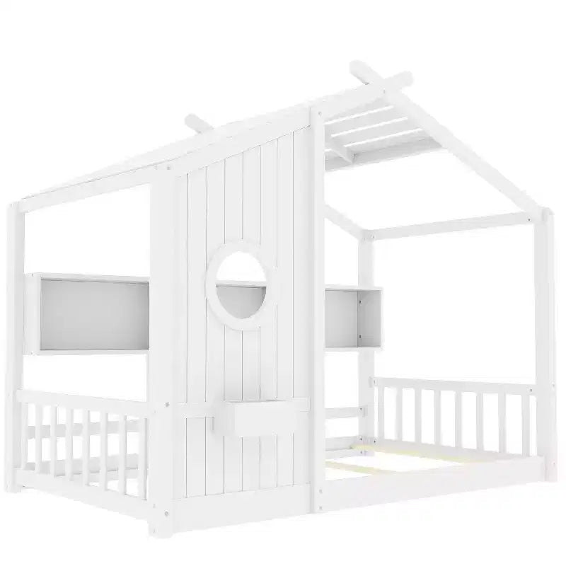 Struttura Letto a Piattaforma per Bambini Doppia/Matrimoniale Letto da Terra per Bambini Letto Montessori Letto a Casetta con Ripiano Portaoggetti - ModernLuxe