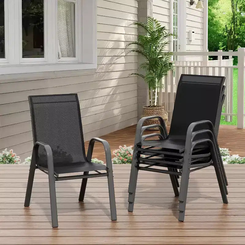 Sedie da patio, Set di 4/6 sedie da pranzo impilabili per esterni in textilene leggero per tutte le stagioni con braccioli per giardino, bordo piscina
