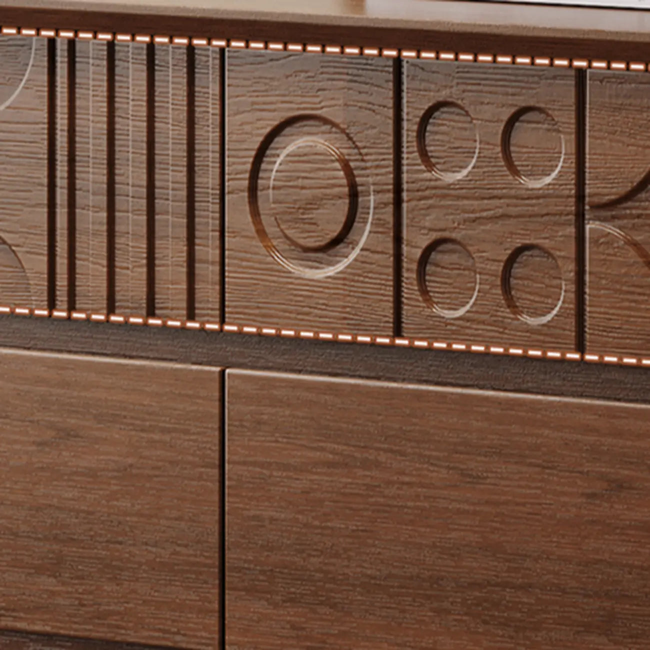 Cassettiera in legno ispirata all'Art Déco con intagli geometrici