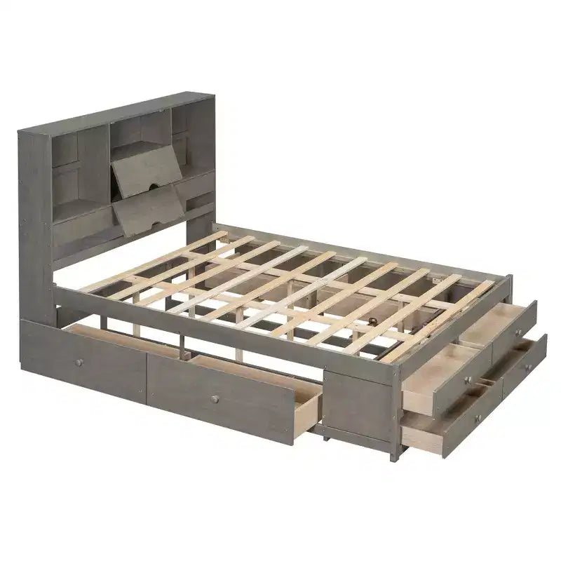 Letto a piattaforma Queen Size con ripiano portaoggetti e 8 cassetti, facile da montare