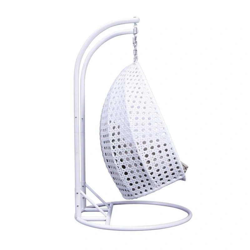 LeisureMod Sedia a Uovo Sospesa per 2 Persone con Supporto - Dondolo Pensile per Esterni/Interni in Rattan Intrecciato con Cuscini