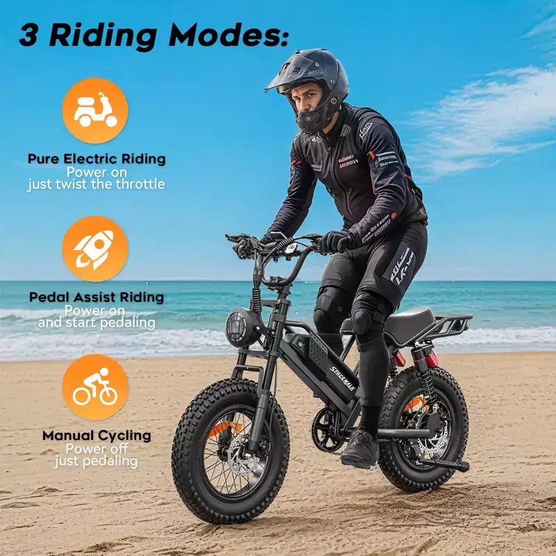 Eilleo 20 Fat Tire E-Bike Motore da 750W (920W di picco), 40 km/h, autonomia 80-110 km, batteria 48V 15.6Ah, doppia sospensione, Shimano 7 velocità