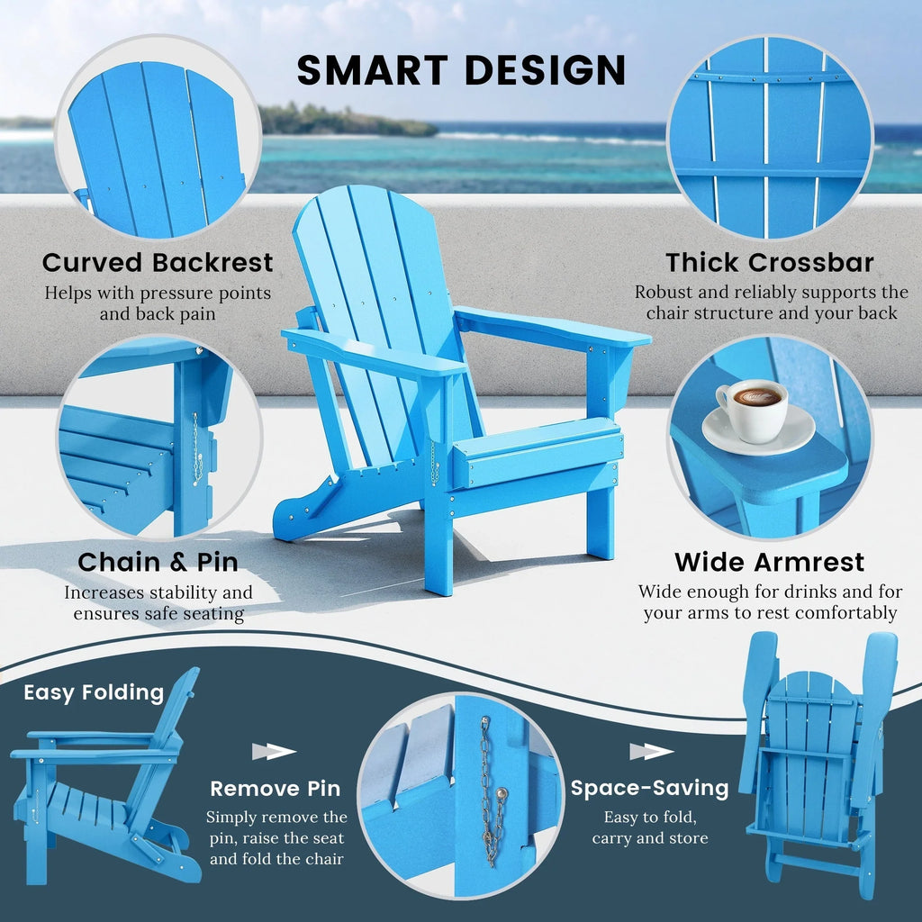 Polytrends Laguna Sedia Adirondack Pieghevole da Esterno per Patio Resistente allo Sbiadimento e alle Intemperie