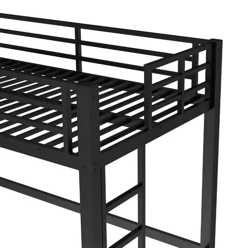 Letto a soppalco in metallo salvaspazio con doppia scaletta e ringhiere, nero - ModernLuxe