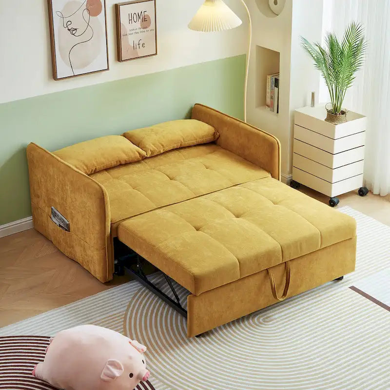 Divano letto estraibile in ciniglia gialla - 39,00 x 53,50 x 31,50