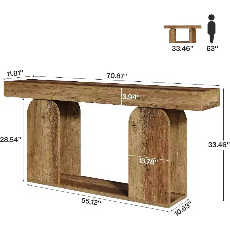 Tavolo consolle Lantine extra lungo da 180 cm in stile rustico con ripiano portaoggetti in legno a 2 livelli, adatto per corridoio, soggiorno, ingresso, marrone vintage.