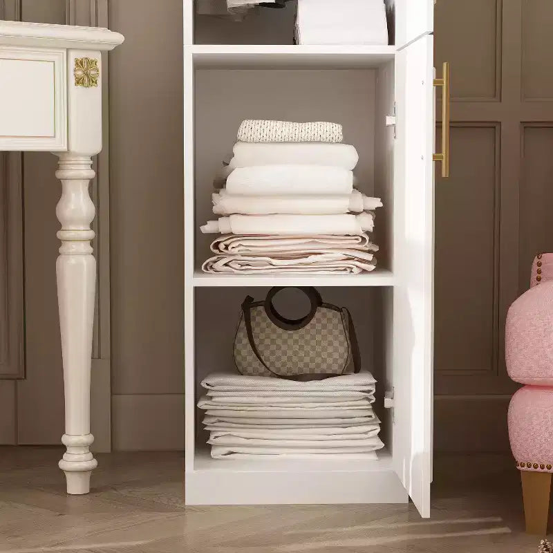 Famapy Armadio Guardaroba Modulare di Lusso Bianco con Dettagli Dorati: Ante a Pannelli + Design Ante Miste Elegante Armadio Su Misura per Camere da Letto