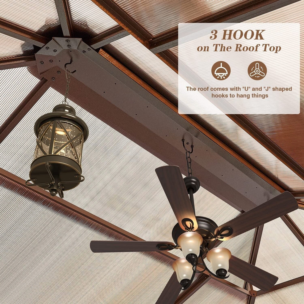 EROMMY Gazebo a tetto rigido, Pergola da esterno con doppio tetto, zanzariere e tende, Tenda da sole resistente per patio, cortile, feste in piscina