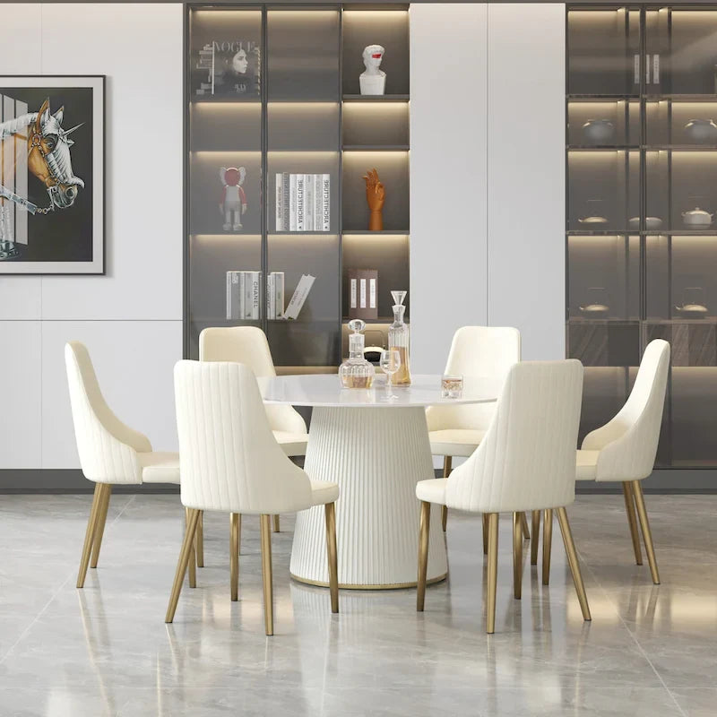 Tavolo da pranzo rotondo da 53" per 6 persone con piano in pietra sinterizzata e Lazy Susan