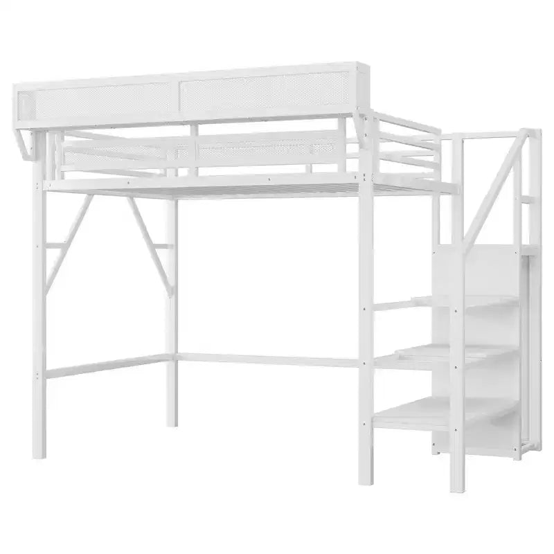 Okak 94IN Letto a soppalco singolo con armadio, letto singolo con ripiani portaoggetti e cestino, telaio letto per camera da letto, dormitorio