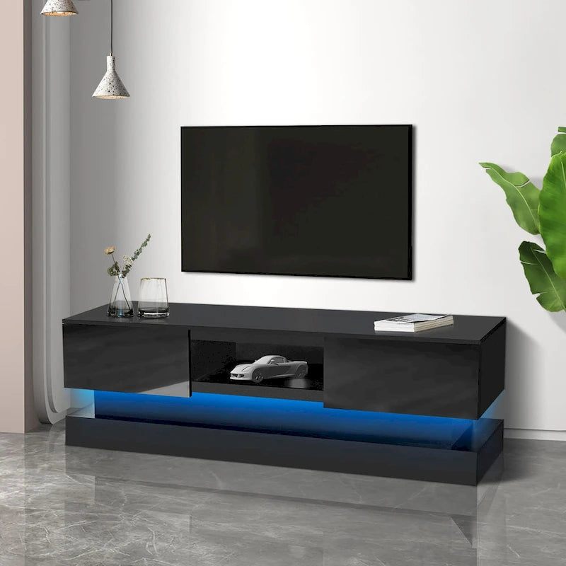 High Glossy Front Modern TV Stand With LED Lights - 15.75 x 51.18 x 19.68