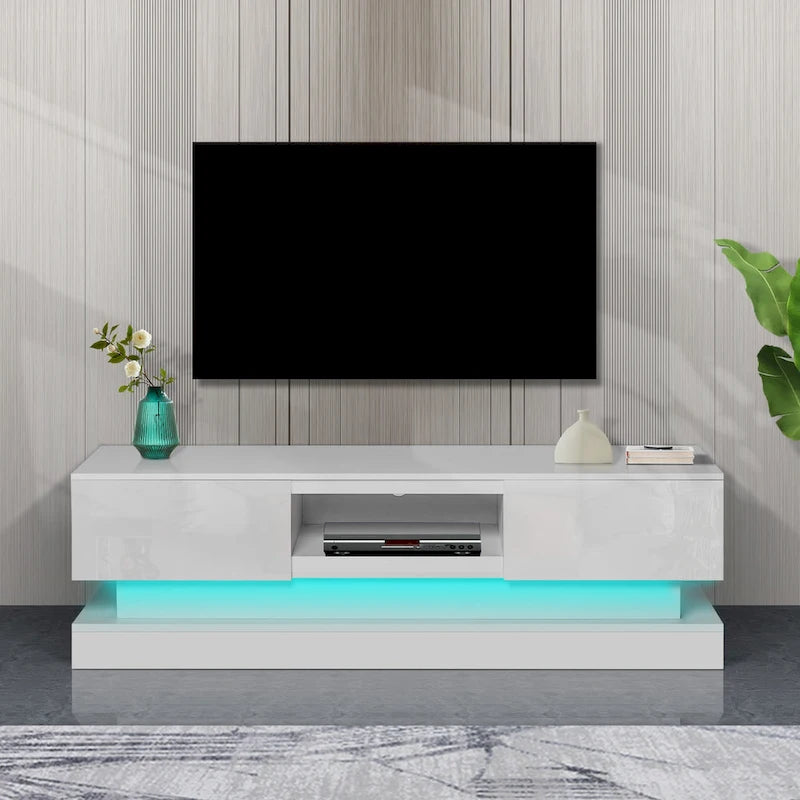 High Glossy Front Modern TV Stand With LED Lights - 15.75 x 51.18 x 19.68