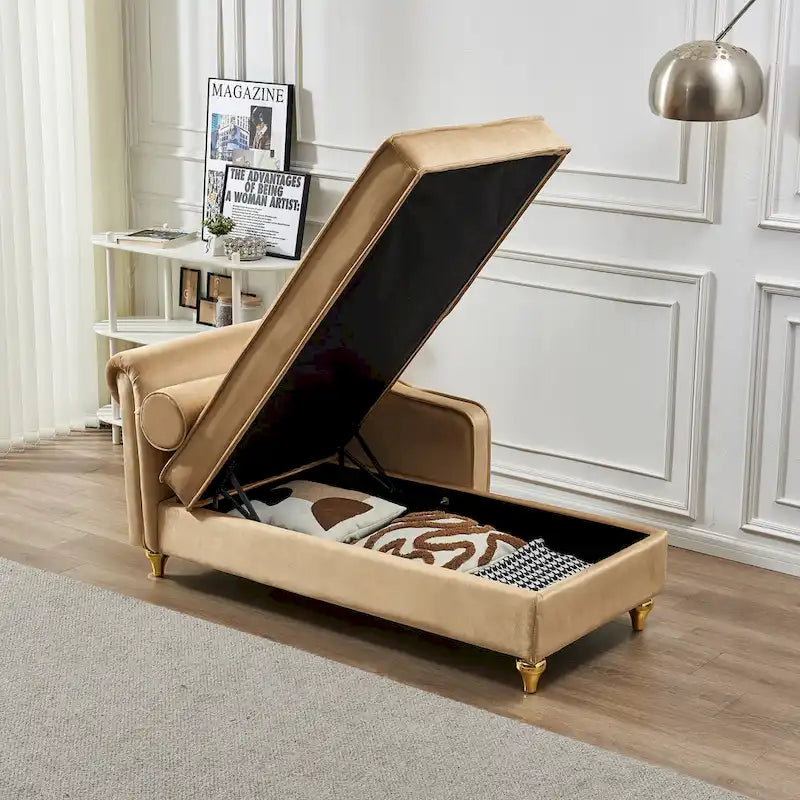Modern Velvet Upholstery Chaise Lounge Chair with Storage - 29.90 x 60.60 x 27.50