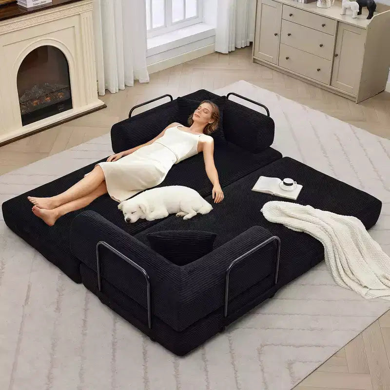 Divano letto convertibile 4-in-1, materasso pieghevole senza telaio in velluto a coste da 79 pollici con cuscino, divanetto senza montaggio per piccoli appartamenti
