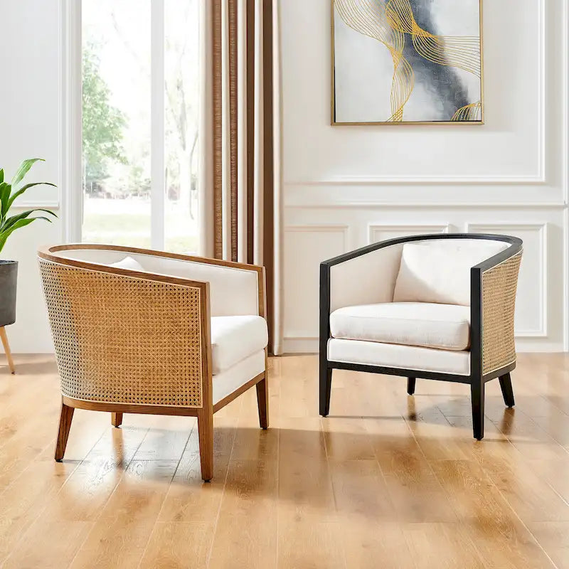 Poltrona d'Appoggio in Lino Tillman con Rattan